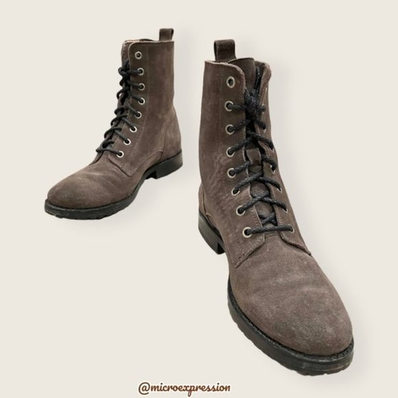 Frye Shoes - $389 Frye Veronica Combat Lace Up Grey Suede Soft Leather Comfy Moto Ankle Boot